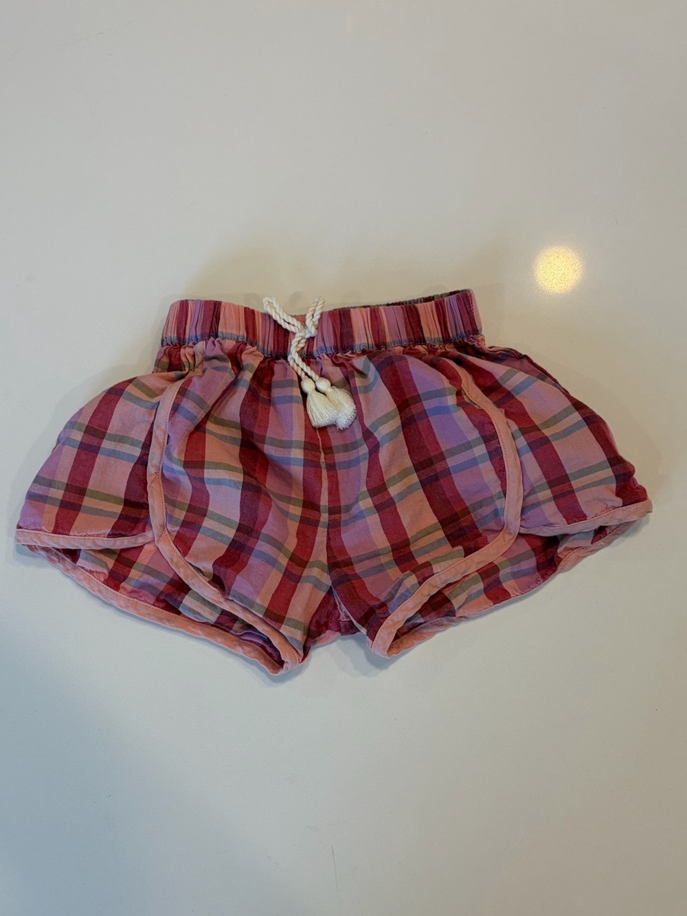 Pink Chicken Pink and Purple Plaid Girls Shorts